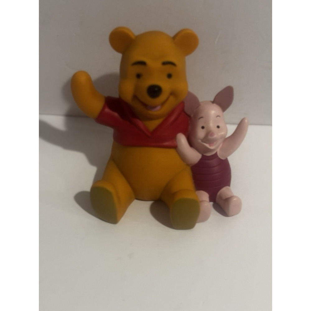 Vintage Disney Winnie The Pooh and Piglet Coin Piggy Bank Vinyl Plastic with Lid